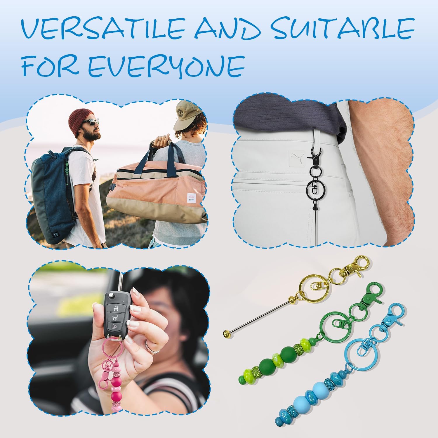 EQUNROY 80 Pcs Beadable Keychain Making Kit, 10 Pcs Beadable Keychain Bars with 70 Pcs Bubblegum Beads & Spacer Beads, DIY Craft Supplies Jewelry Making Party Favors Gift - Image 6