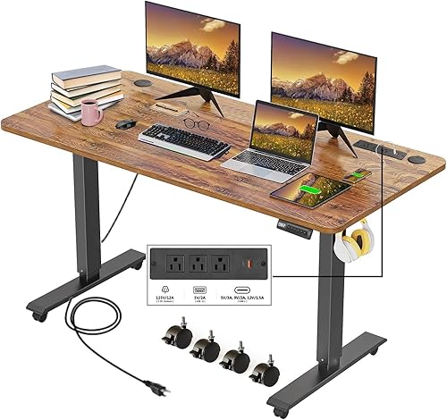 KORGOL Escritorio eléctrico de pie de 48 x 24 pulgadas, altura ajustable, escritorio para oficina en casa, estación de trabajo con 2 puertos USB, 3