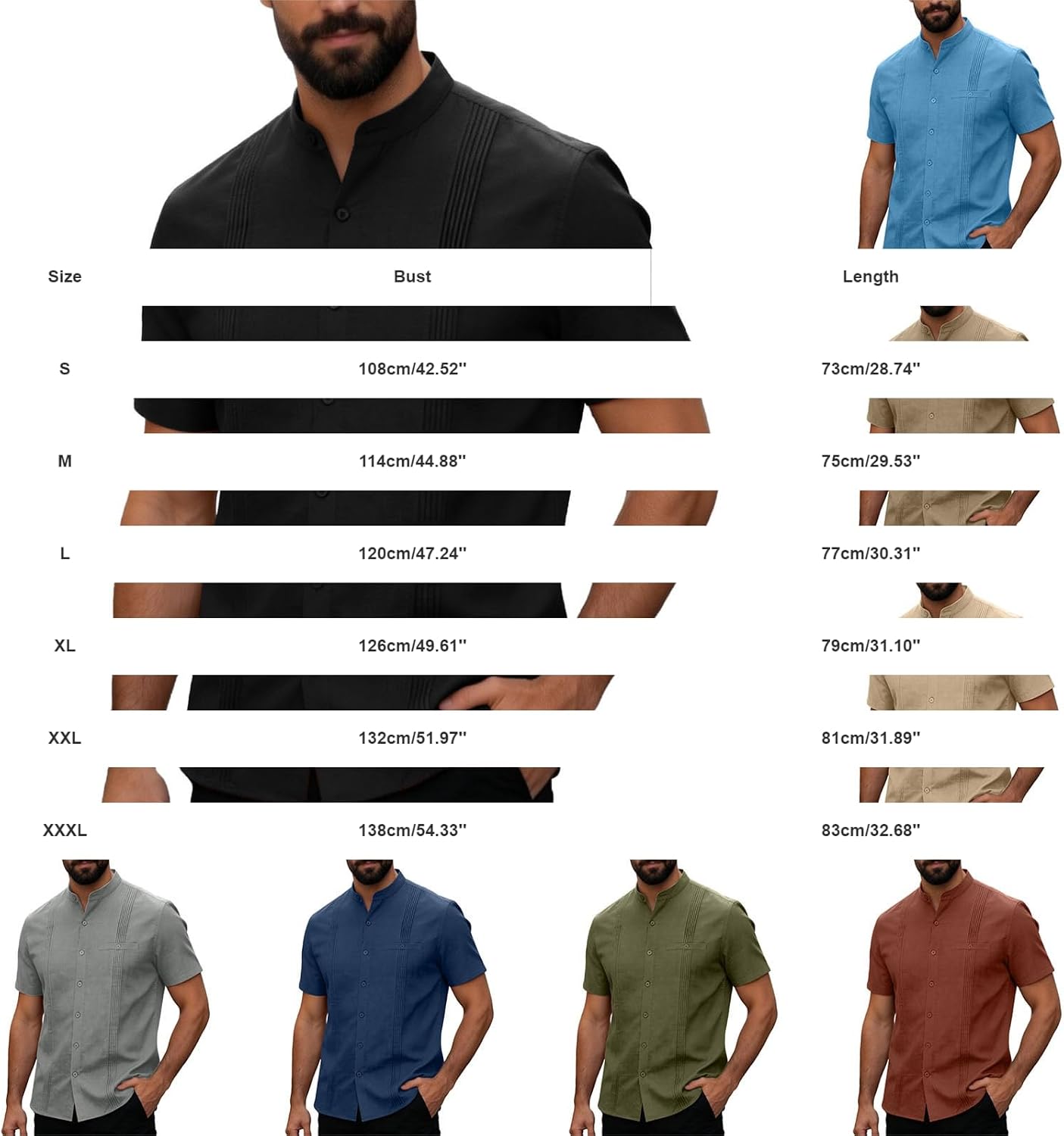 Men's Cotton and Linen Button Down Shirts Short Sleeve Polo Shirt Casual Vacation Summer Beach Shirts