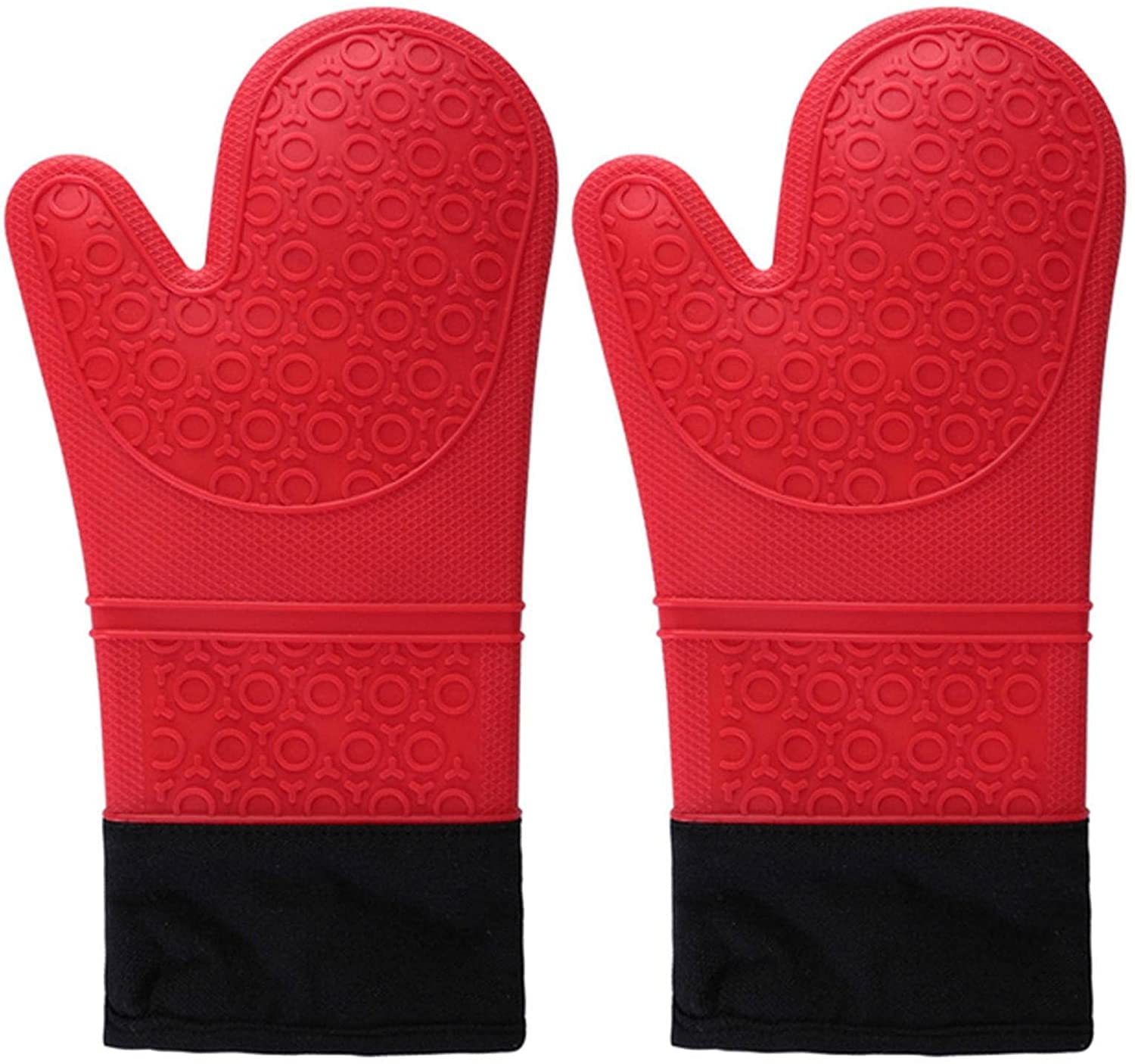 Guantes de horno de silicona resistentes al calor con forro de algodón acolchado, guantes de horno extra largos antideslizantes para barbacoa, cocinar, hornear, asar a la parrilla, barbacoa, microonda
