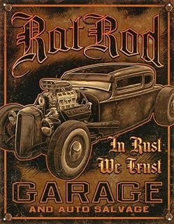 Rat Rod Garage Vintage Metal Signs Iron Painting Home Bar Coffee Rat Rod Garage Distressed Retro Vintage Tin Sign Wall Decor 12x16 Inch