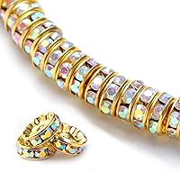 Vista 1 de 200 unidades de cuentas espaciadoras Rondelle de 8 mm, con strass, color AB, cristal, bañadas en oro, cuentas sueltas para hacer joyas, pulseras