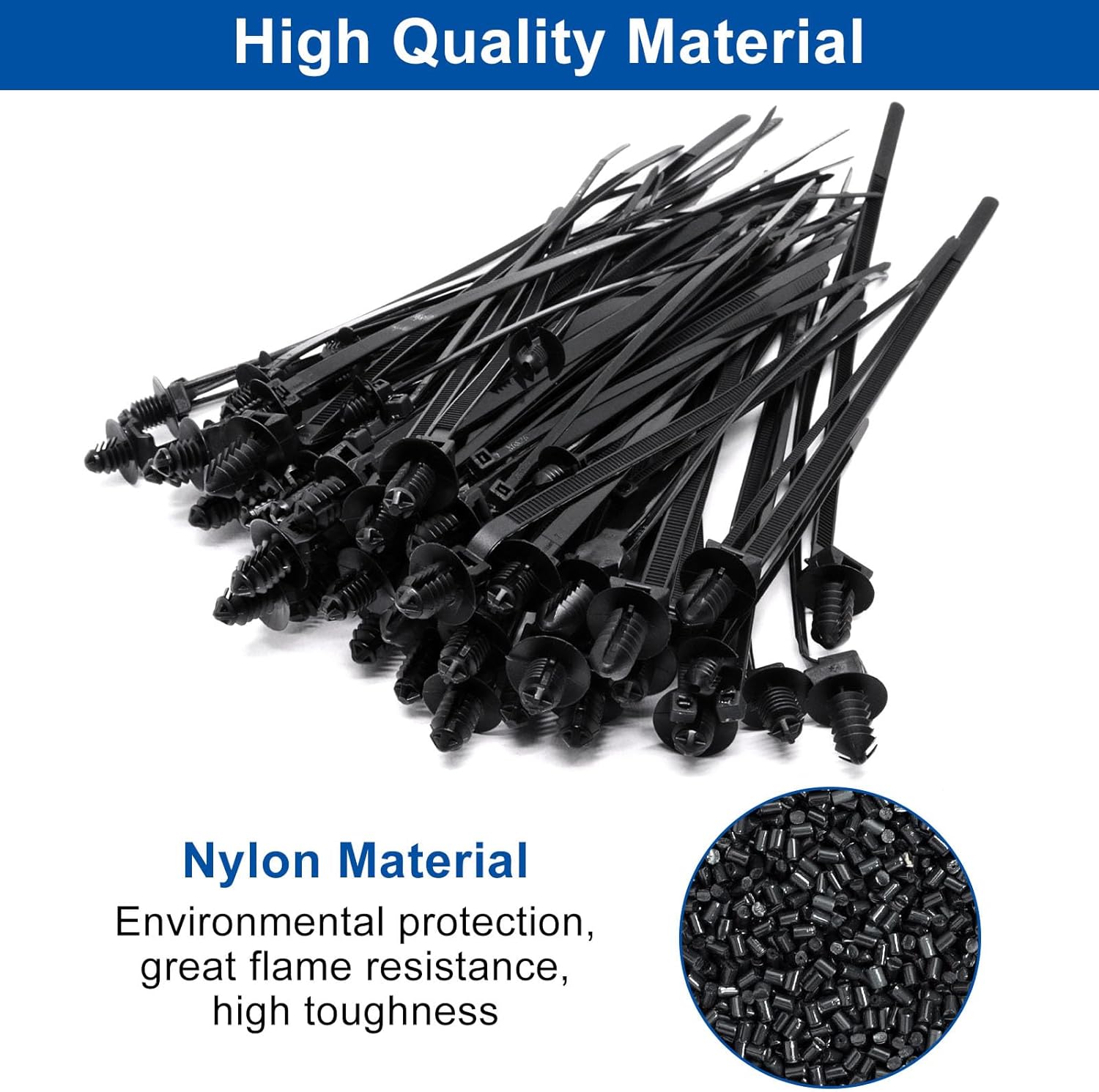 100pcs Push Mount Cable Zip Tie Assortment, 7 Popular Size Universal Nylon Self Locking Straps Heavy Duty Nylon Zip Tie for Indoor & Outdoor Electronic, Auto, Construction