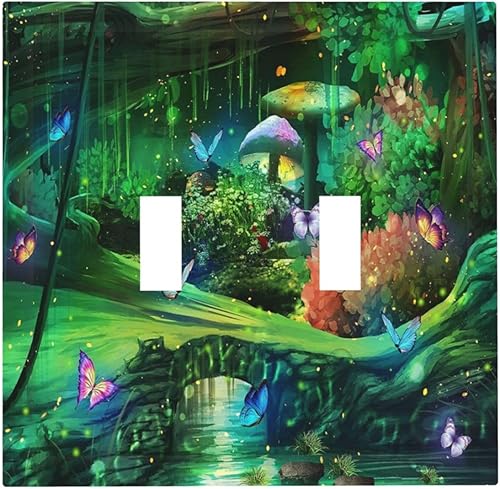 Cubiertas decorativas para placa de interruptor de bosque, primavera, encantado, país de las maravillas, tierra verde, 2 cuadras, cubierta de