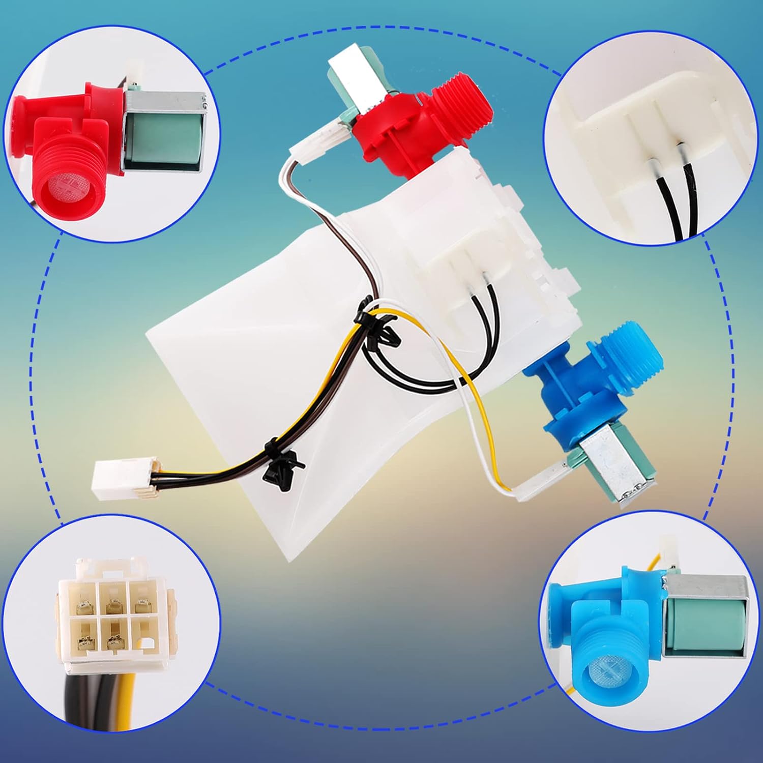 W10144820 Washer Water Inlet Valve Washing Machine Replacement Part Replace WPW10144820, WPW10144820VP, W10311458, AP4371093, AP6015761, EAP11749042, PS11749042, W10140914, etc