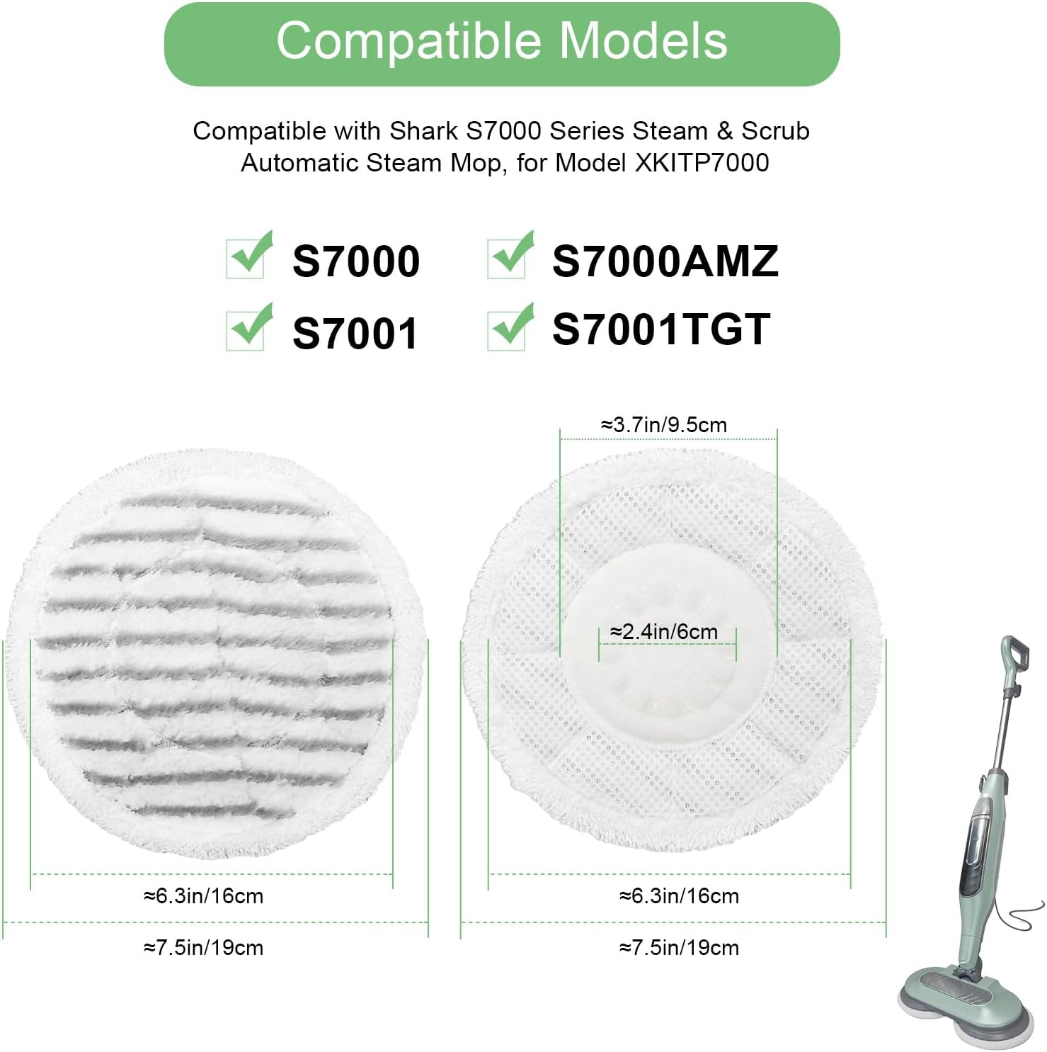 S8201 Steam Mop Pads Replacement for Shark S8201 S8001 S7001 S7201 S7000AMZ S7000 S7005 S7020 S7001C Steam Mop Steam & Scrub Dirt Grip Scrub Washable Pad