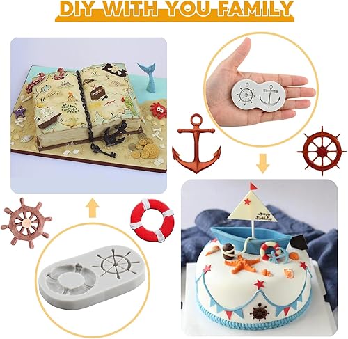 Miniatura 3 de MYPRACS Moldes de silicona para timón de anclaje de barco, molde de fondant, boya salvavidas para barco de vela, molde de gancho para decoración de