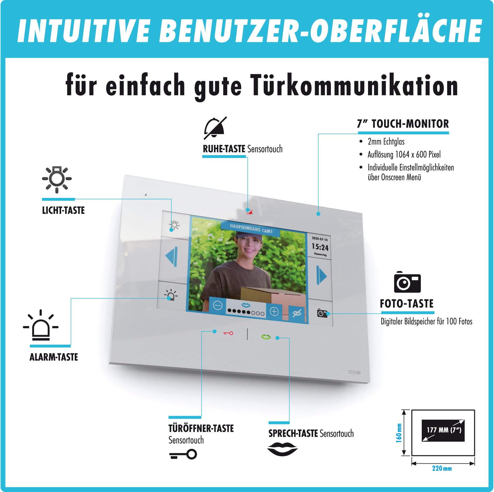 m-e iP Video-Türsprechanlage RFID anthrazit/weiß | Aluminium Außenstation für 1-Familienhaus | 7“ Innenstation | Türklingel mit Kamera | Freisprechanlage Video Sprechanlage Einfamilienhaus 4-Draht