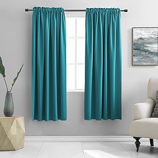 12 Teal Curtains Living Room Ideas for Fresh Rich Color 26 DONREN 2 Panels Set - 63 Inches Length Blackout Curtain Panels for Bedro...