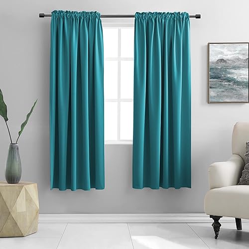 DONREN Teal Room Darkening Curtain Panels for Bedroom - Thermal Insulated Room Darkening Rod Pocket Drapes for Living Room (W 52 x L 63 Inch,2 Panels)
