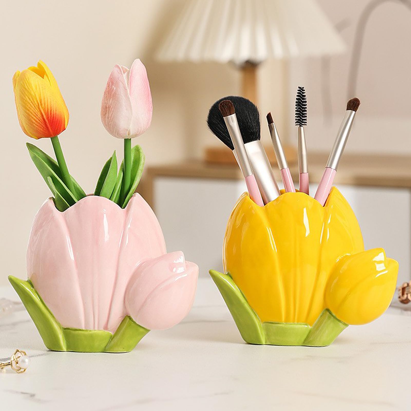 Amazon.co.jp: チューリップ型ピンクセラミック花瓶、チューリップ装飾