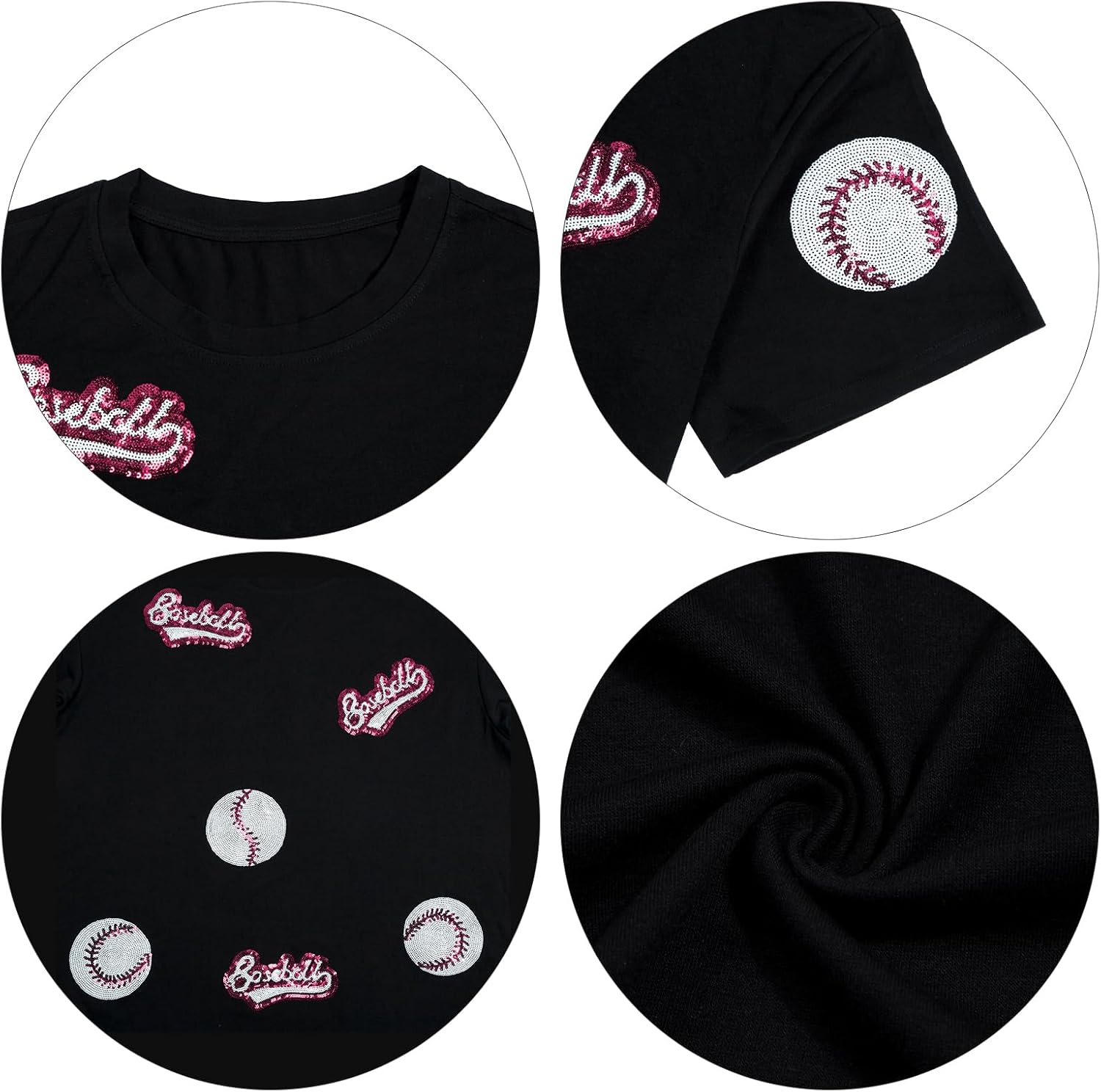 Baseball Shirts Women Oversized Sparkle Baseball Sequin Graphic Tee Baseball Mom Shirt Game Day Gifts Short Sleeve Tops - Image 6