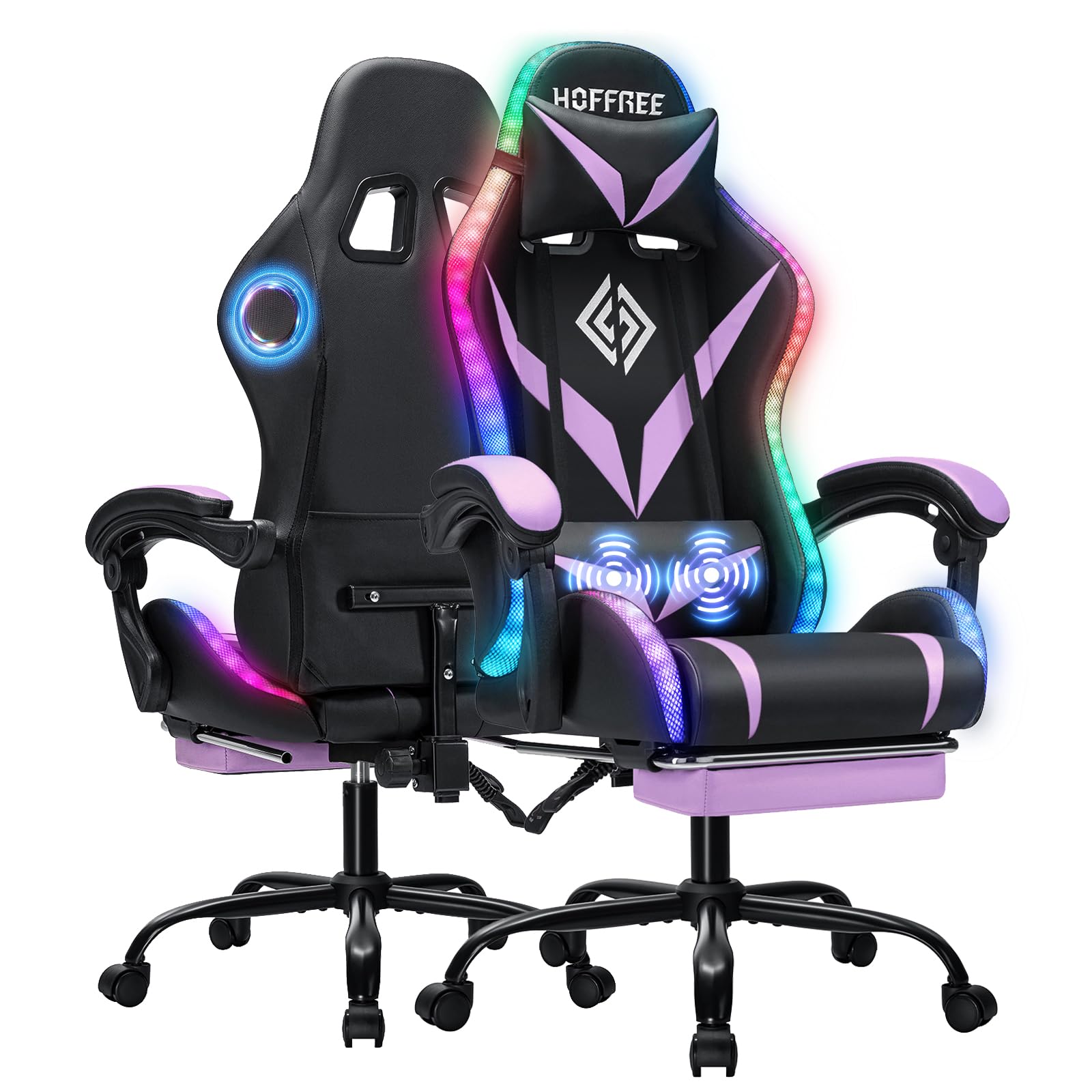 Gaming Chair with Bluetooth Speakers and RGB LED L...