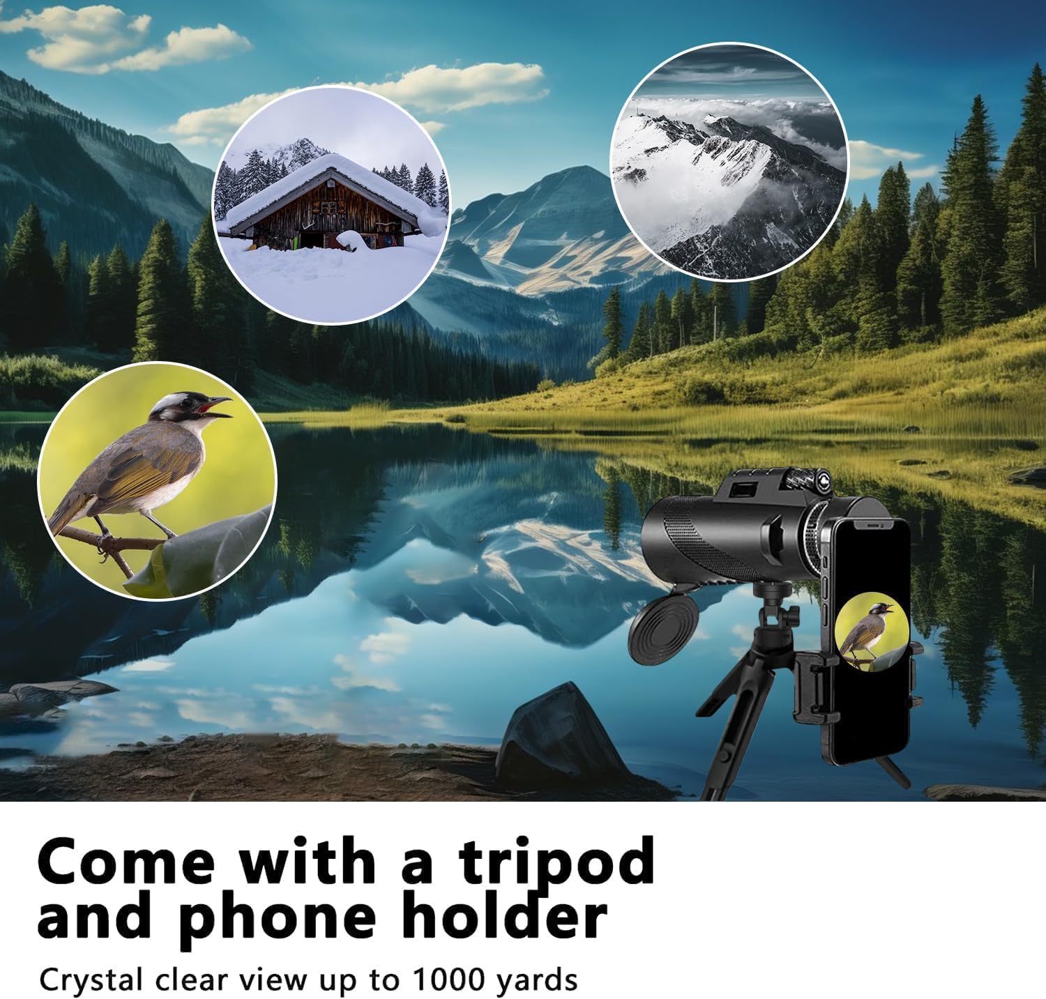 Homava 80 X 100 Outdoor Portable Monocular Telescope for Watching Hunting Camping Travel Scenery Outdoor, Camping, Sighting | 15.0 x 5.2 x 4.2 cm | Black 3