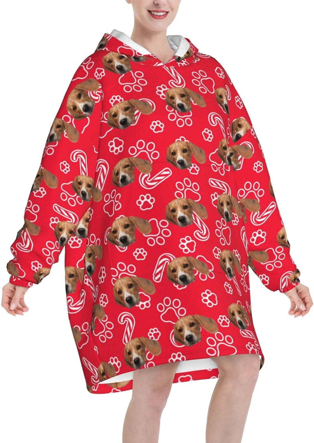 Custom Wearable Blanket Hoodies Personalized Face Photo Text Sweatshirt Hooded Blankets for Women Men Christmas Gifts - Image 2