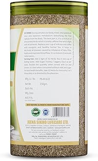 Jeena Sikho 32 Herbs Tea | Herbal Tea With Elaichi, Brahmi, Tulsi, Giloy, Laung, Gulab, Dalchini, Shank Pushpi for Body Detox and Wellness | Natural Detox Kahwa, 250gm