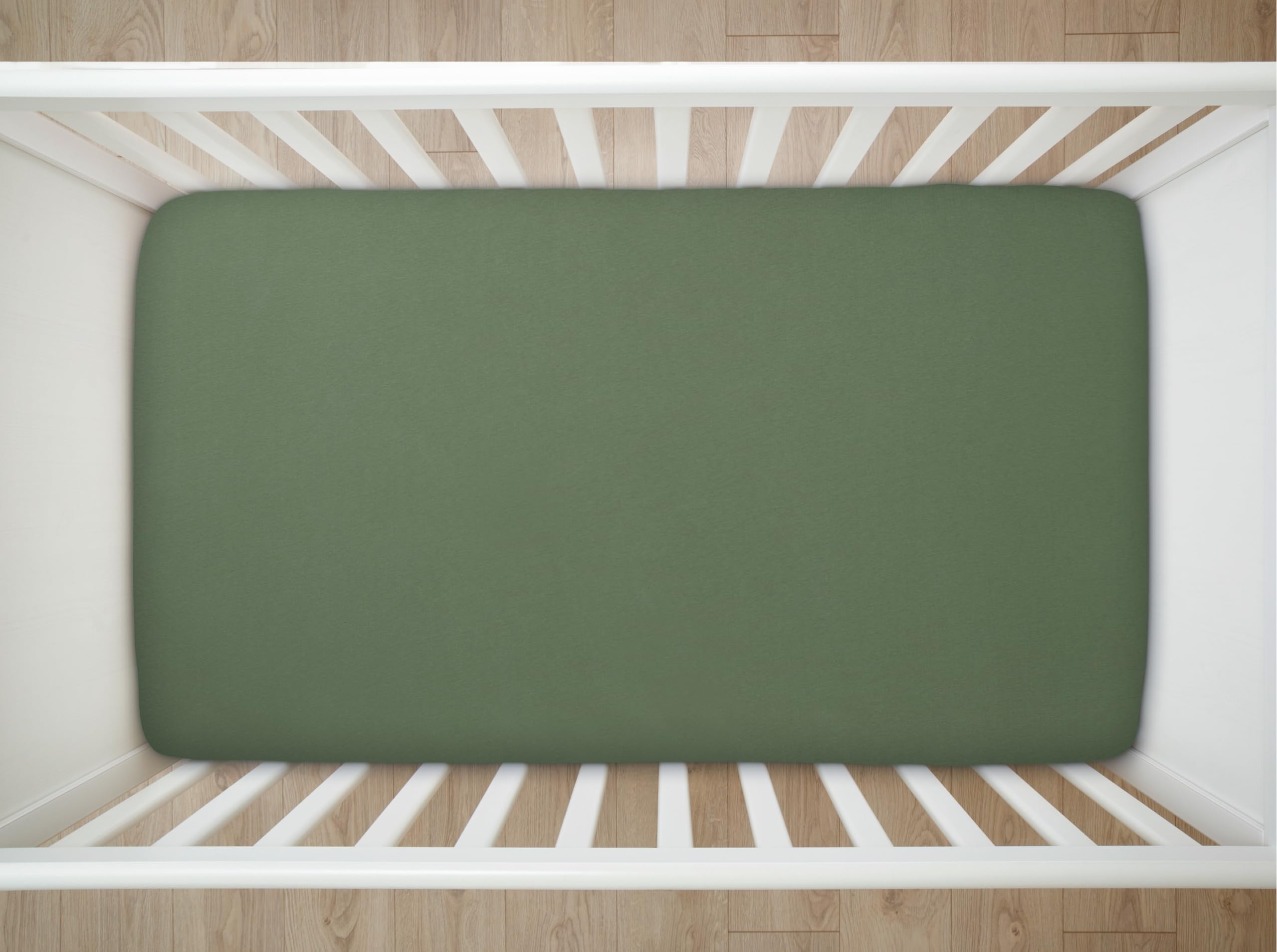 Lenzuolo per culla organico, 100% cotone, lenzuolo standard per culla (132 x 71 cm), lenzuolo con angoli per culla per bambine e ragazzi, colore neutro (foglie 3D verde)