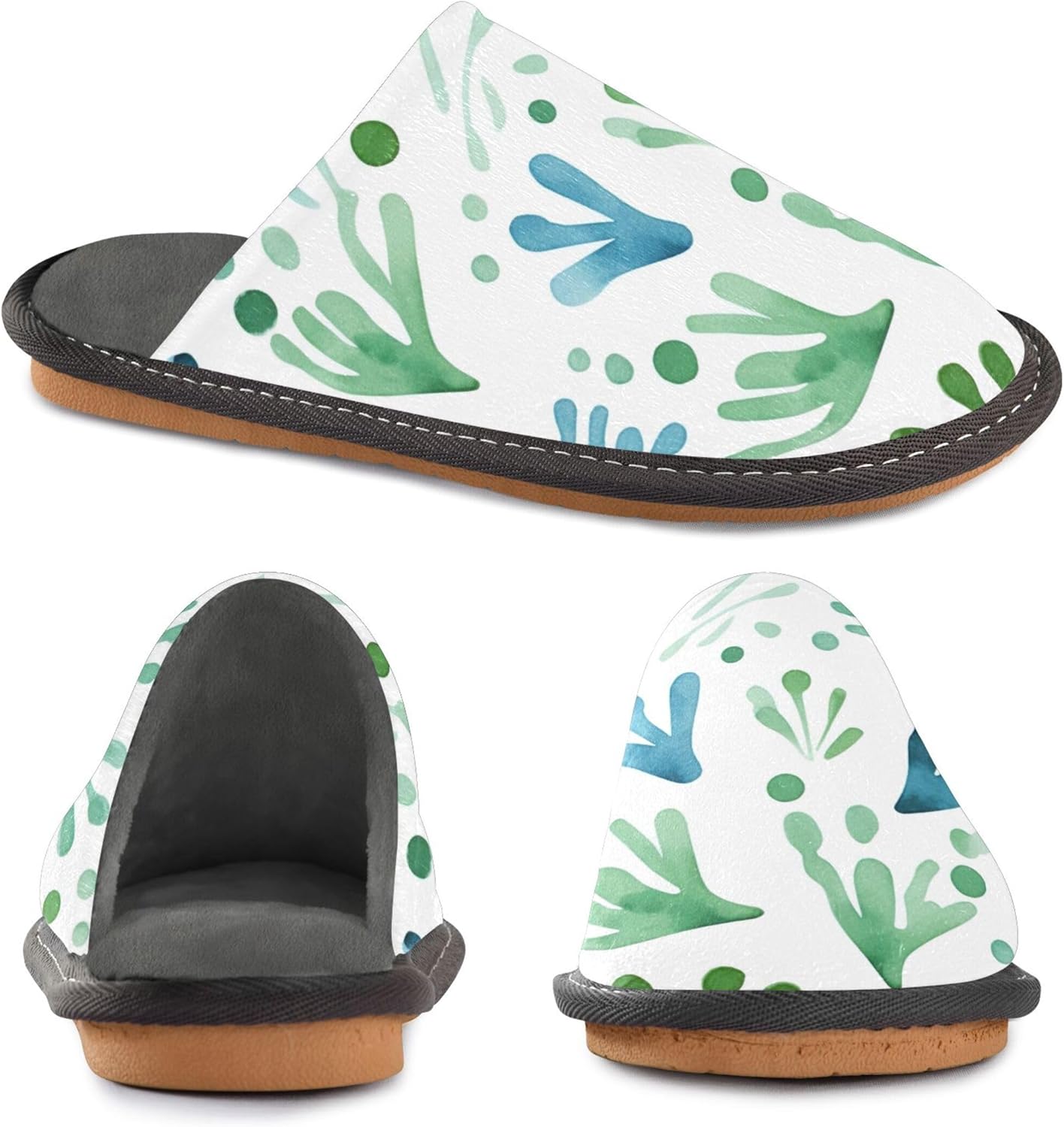 Green Leaf House Slippers – Cozy Fuzzy Slippers for Guests, Washable & Disposable, Perfect for Shoeless Home, Spa & Hotel Use A110492