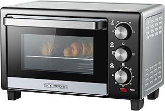 STEInBORG Mini Oven, 15 Litre, 3 in 1 Pizza Oven, Mini Oven, Mini Oven, Crumb Tray, Top/Bottom Heat, Energy Saving 60 Minutes