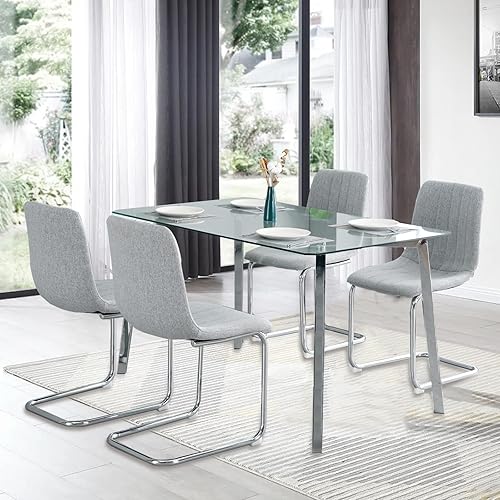 Juego de 4 sillas de comedor, silla de cocina, silla cómoda tapizada con patas de metal plateado para el hogar, sala de estar, dormitorio (gris