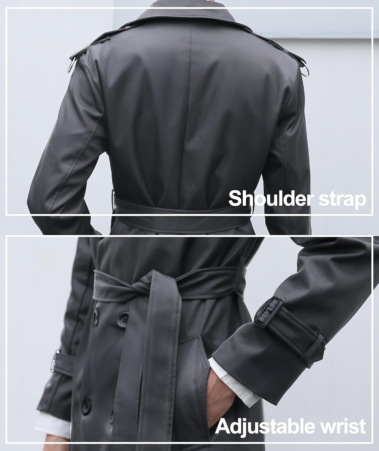 Pantete Men's Double Breasted Trench Coat Oversized Casual Windbreaker Lapel Long Jacket Overcoat - Image 6