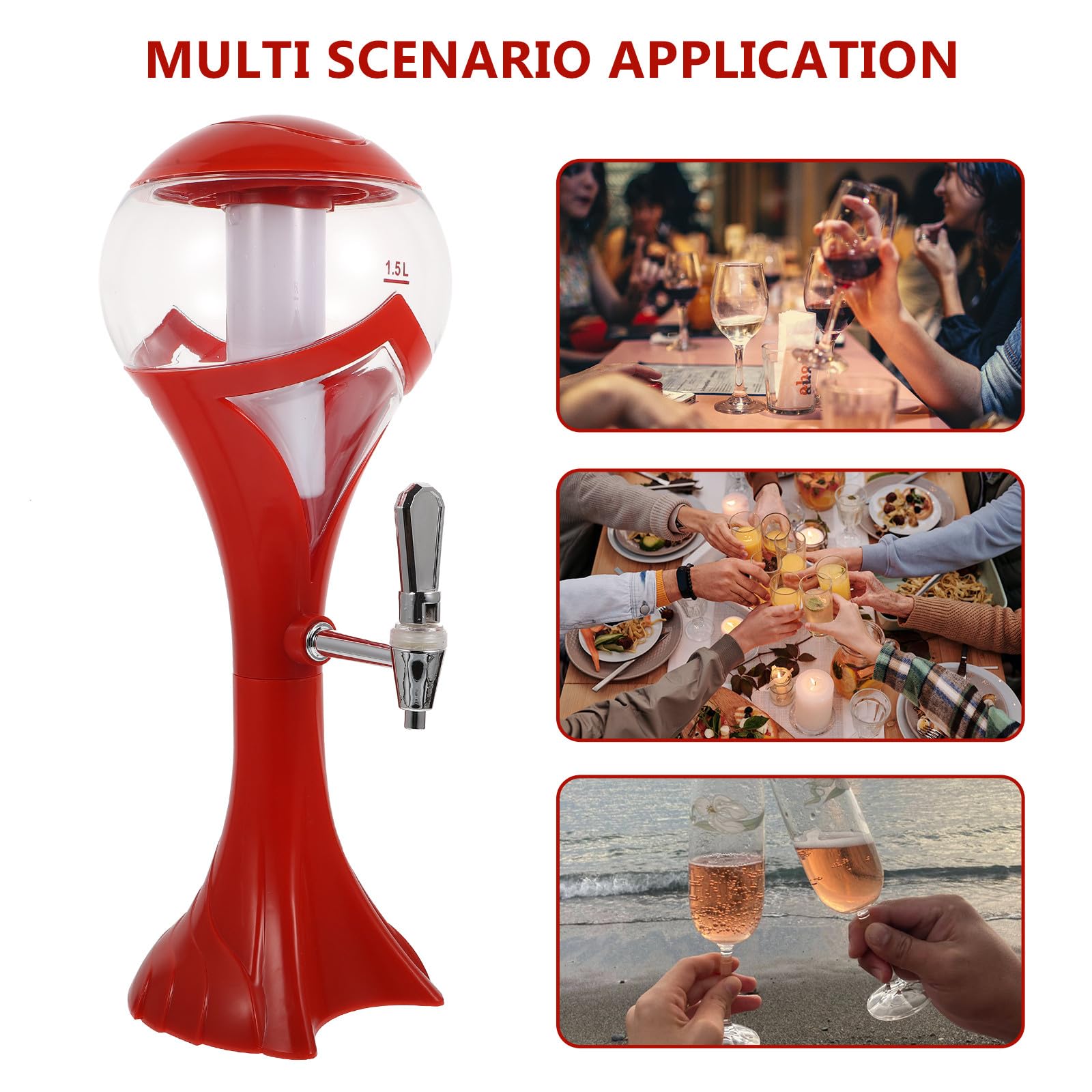 Mipcase Dispensador de Cerveza Torre Luminosa y Mango Tradicional, 1.5l, Base Estable de Plástico, Fácil Limpieza y Desmontaje, Adecuado para Fiestas y Bares