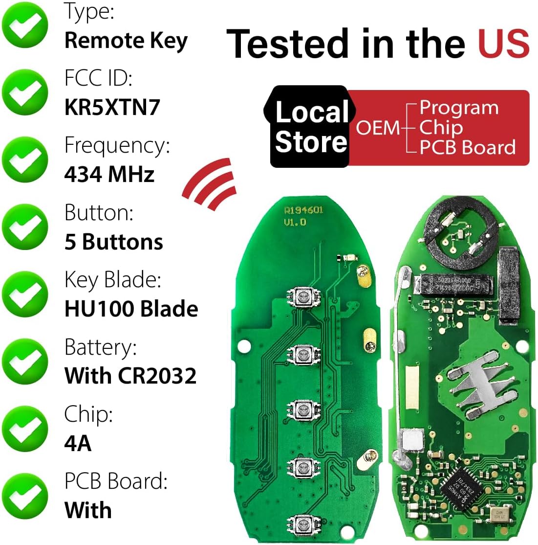 Replacement for 2019 2020 2021 2022 2023 Infiniti QX60 SUV Key Fob Remote Control KR5TXN7 5 Buttons 4A 434MHz - Image 4