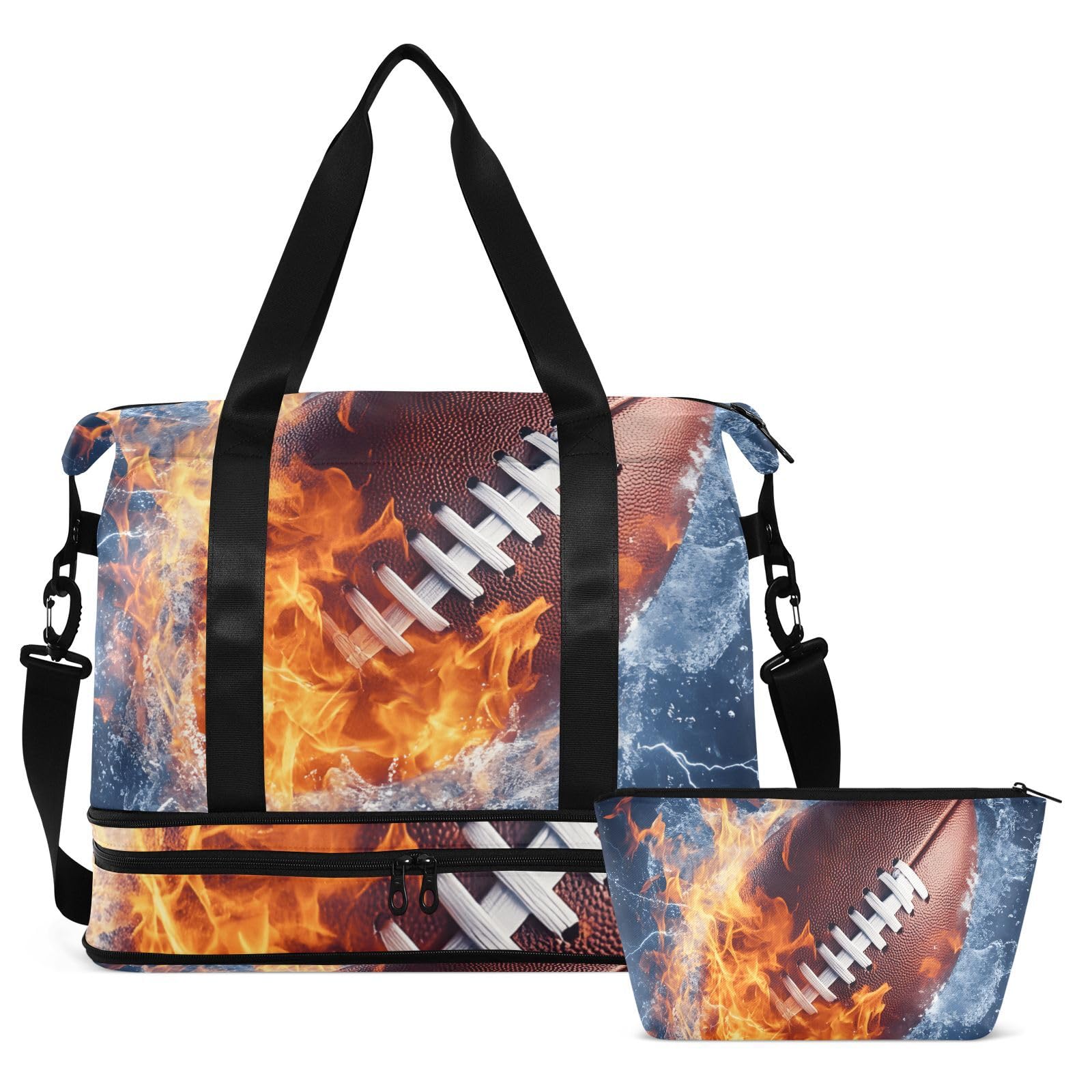 Borsa sportiva impermeabile – Fire American Football grande capacità borsone con scomparto asciutto bagnato e scarpiera, borsa da viaggio per yoga, nuoto, viaggio, allenamento, fitness