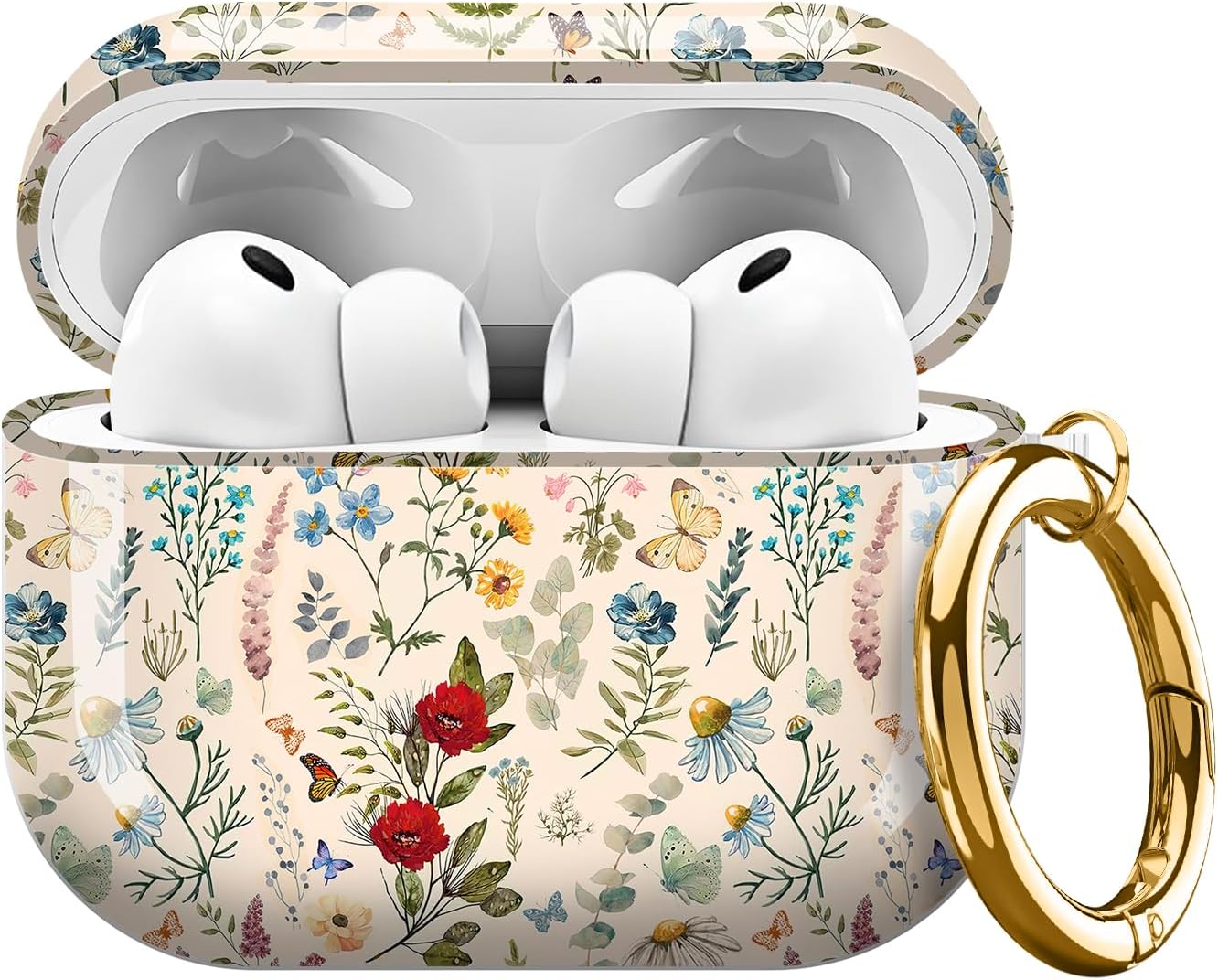 Compatible with AirPods Pro 3 (2025), Cute Shockproof Case for Women & Girls, Soft Protective Cover with Gold Round Buckle, Anti-Drop Design Cute Retro Flower