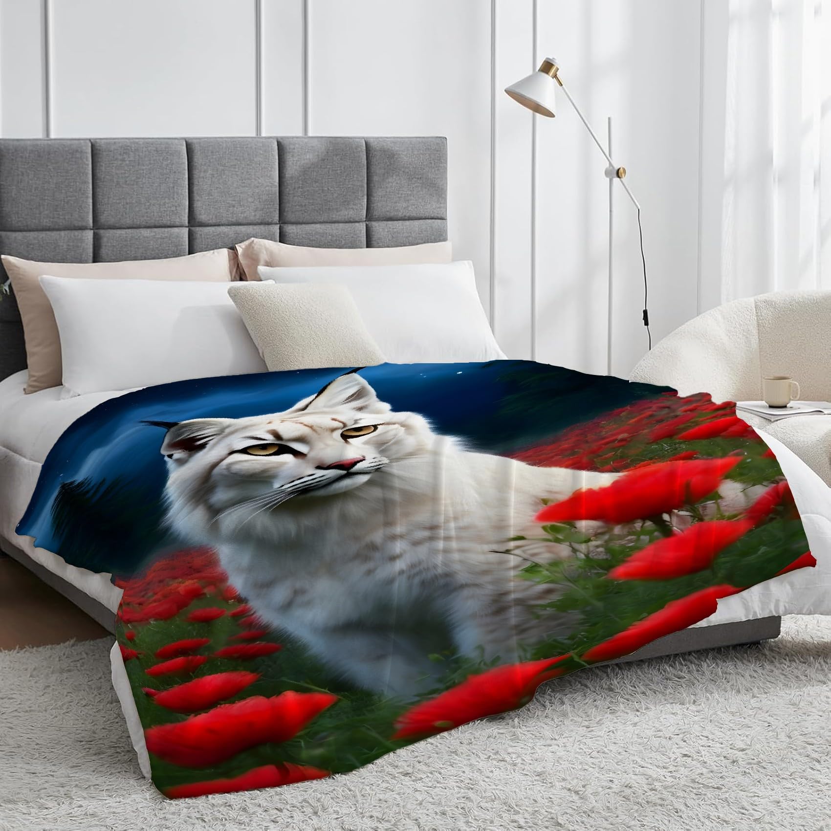 Koc z makiem Koce Sowa Koc Łóżko Pojedyncze Ciepło Miękkie Koce Sofa Puszysty Flanelowy 180 x 200 cm Na Wszystkie Pory Roku