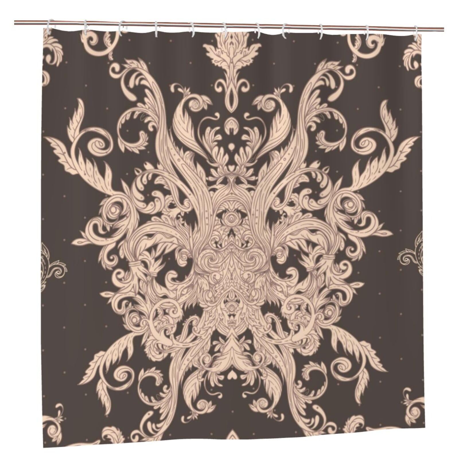 Oudrspo Polyester Fabric Shower Curtain - 70x70 Inch with Metal Grommets, Artistic Privacy Design, Seamless Vintage Background Brown Baroque Pattern