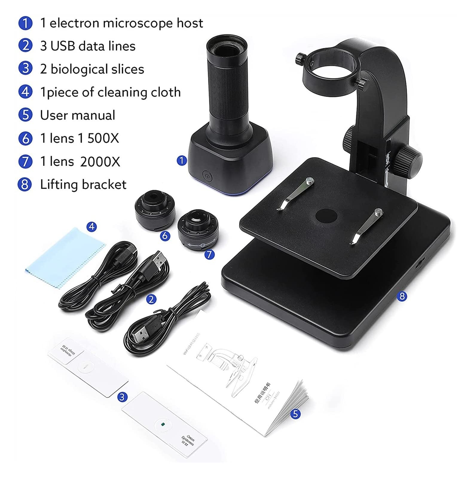Microscopio Digital, 2000X Microscopio Digital Biológico WiFi USB con Lente Digital y microbiana 11 Ajustable. LED