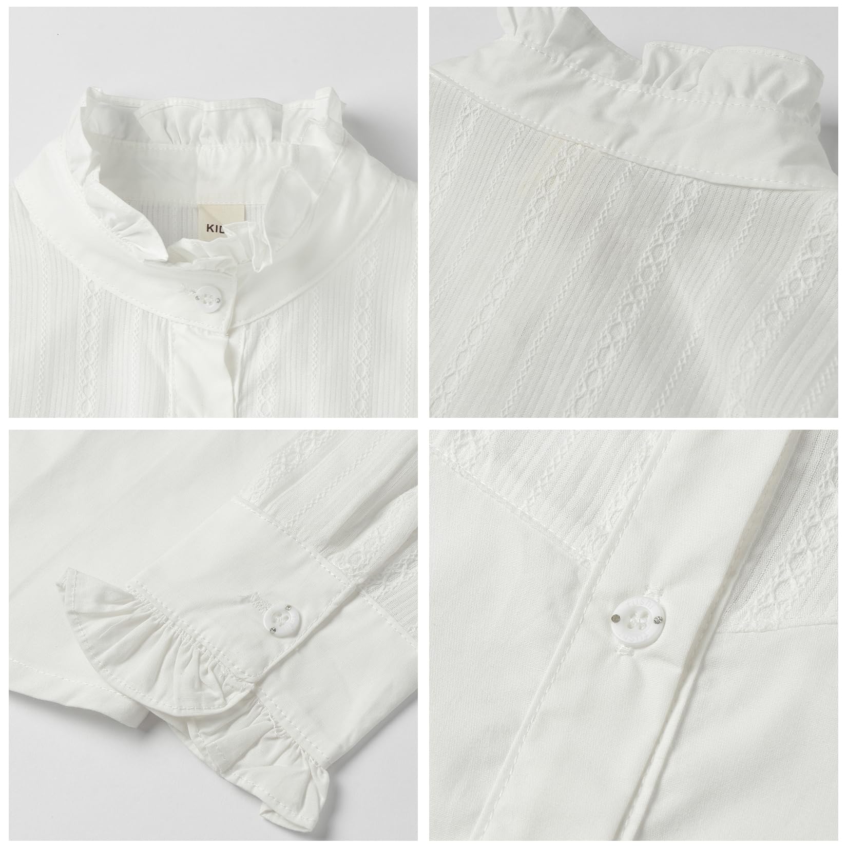 Mud Kingdom Camicia da ragazza con colletto a volant camicetta a maniche lunghe stile vittoriano vintage top in cotone bianco