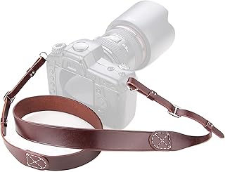 MY MEMORY Handmade Genuine Leather Camera Strap,Adjustable Camera Neck Shoulder Strap for All SLR and DSLR-Dark Brown
