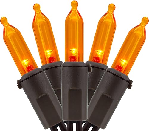 Miniatura 1 de YULETIME Luces LED de Navidad naranjas con cable marrón, 66 pies, 200 unidades, certificación UL, grado comercial, juego de luces LED de Halloween