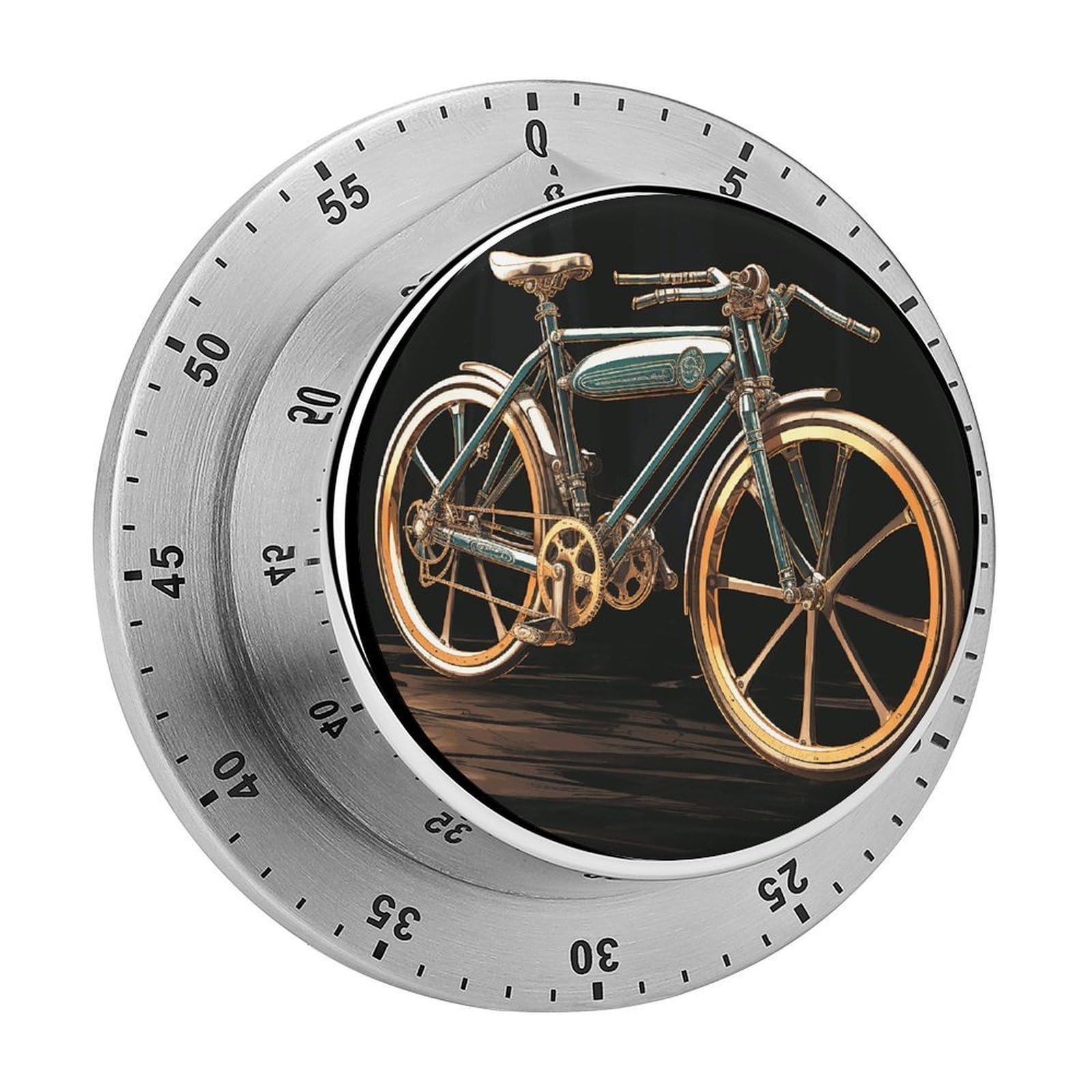 Mechanical Kitchen Timer with Magnetic Back, Stainless Steel Manual Bike Printed Timer for Cooking and Time Management