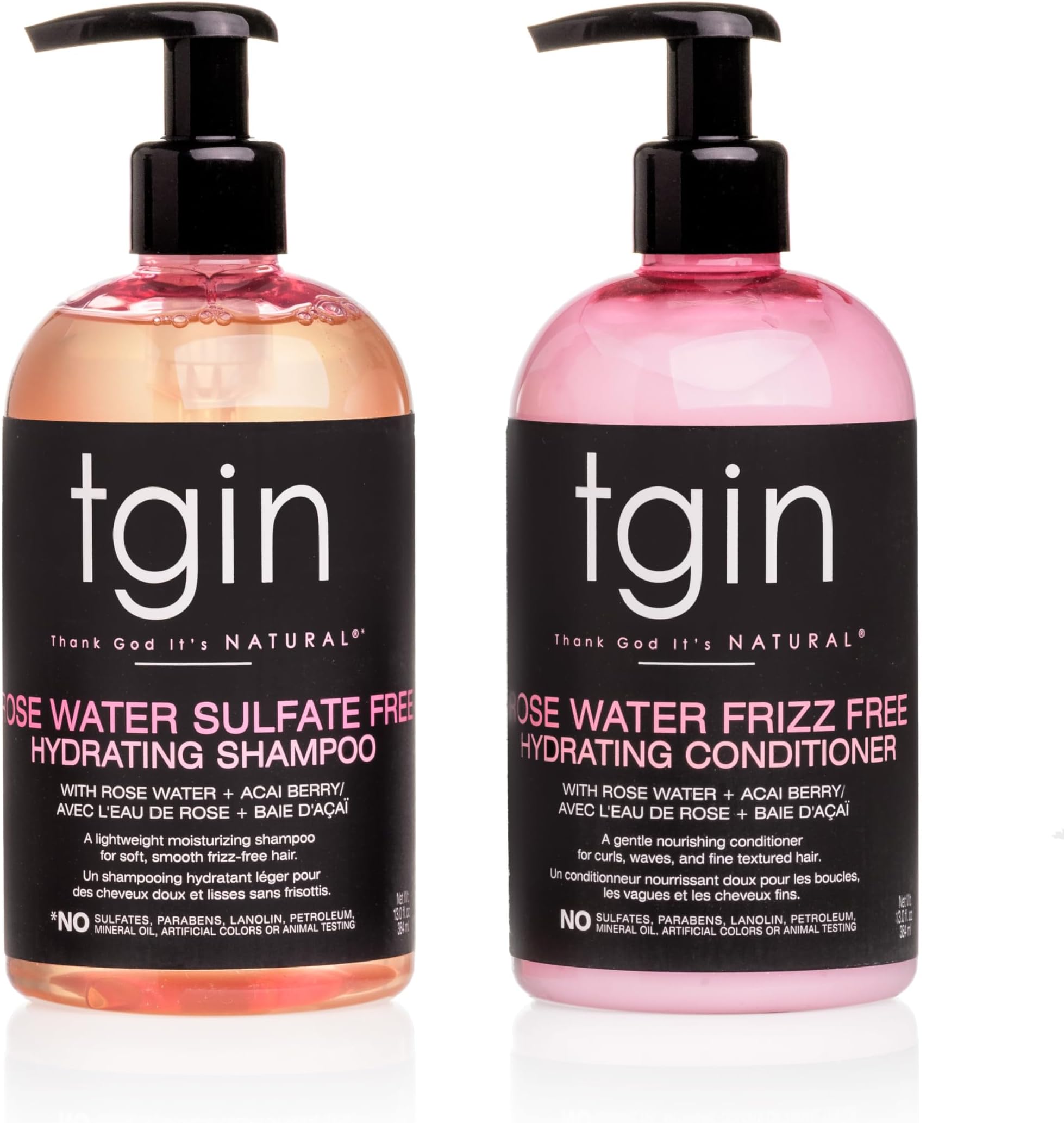 tgin Rose Water Shampoo + Conditioner DUO - For Natural/Dry/Fine/Color Treated Hair - Curls - Waves - Low Porosity - 13oz