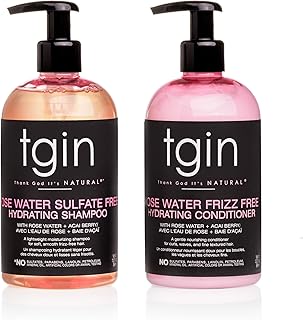 Thank God Its Natural tgin Rose Water Shampoo Conditioner Duo for Curly, Coily and Wavy Hair, Sulfate Free, with Rose Water, Acai Berries, Nourishes and Detangles Dry, Color Treated Hair, 13 oz.
