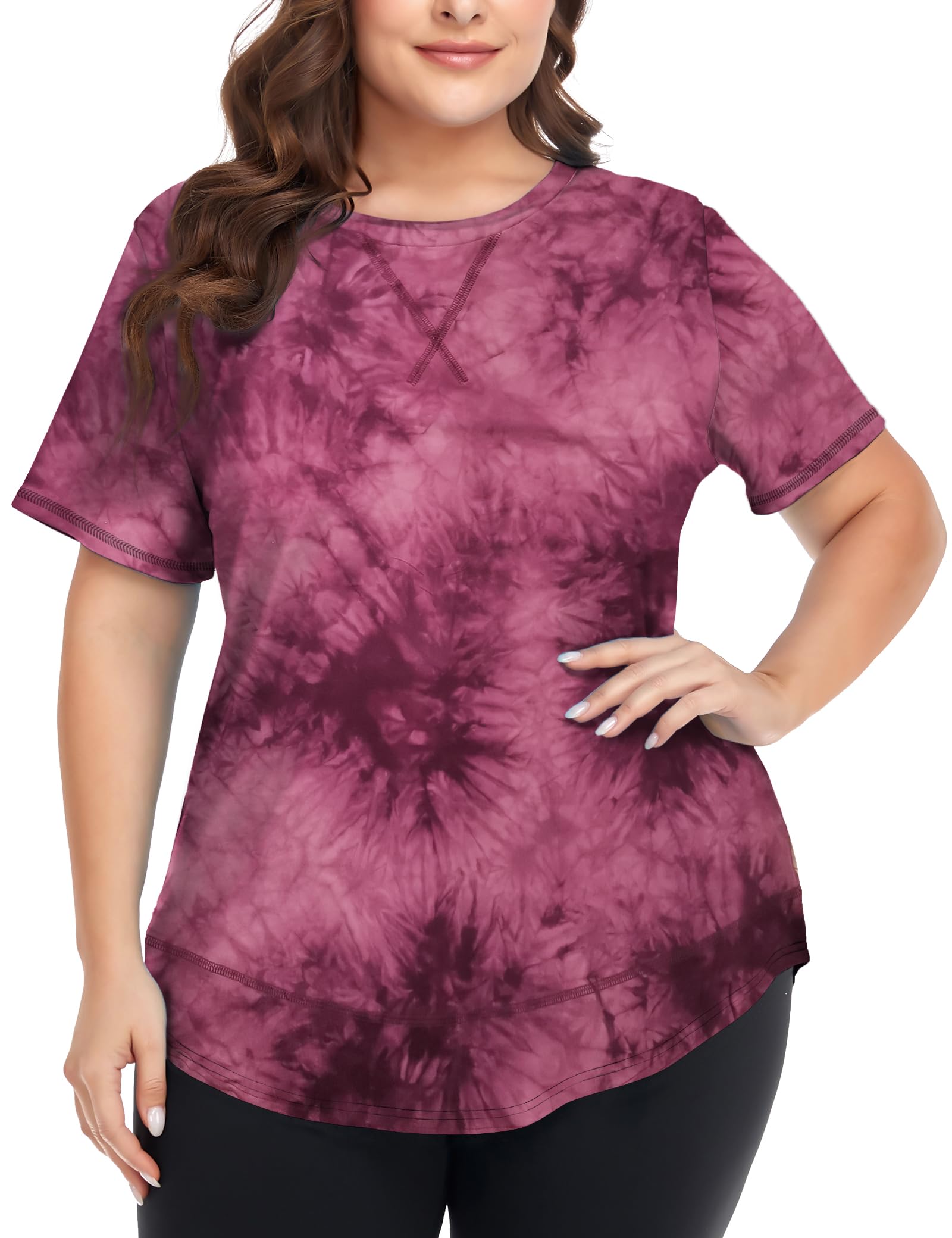 COOTRY Plus Size Workout Tops for Women Short Sleeve Athletic Yoga Shirts