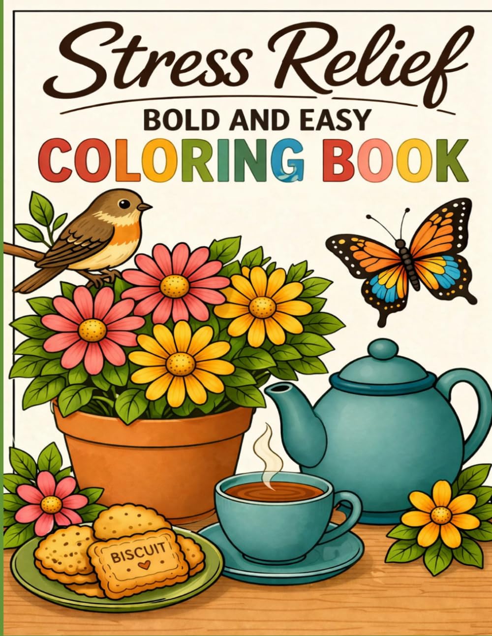Stress Relief - Coloring book for Adults and Kids. 40 pages of bold and simple designs