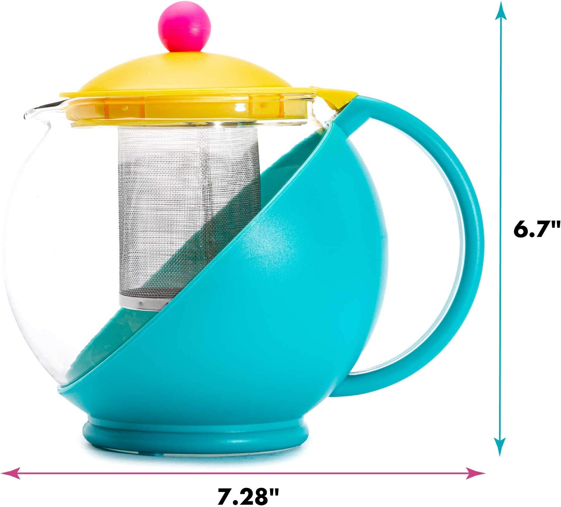 Primula Half Moon Throwback Teapot with Removable Infuser, Borosilicate Glass Tea Maker, Stainless Steel Filter, Dishwasher Safe, 40-Ounce, Retro Multicolor