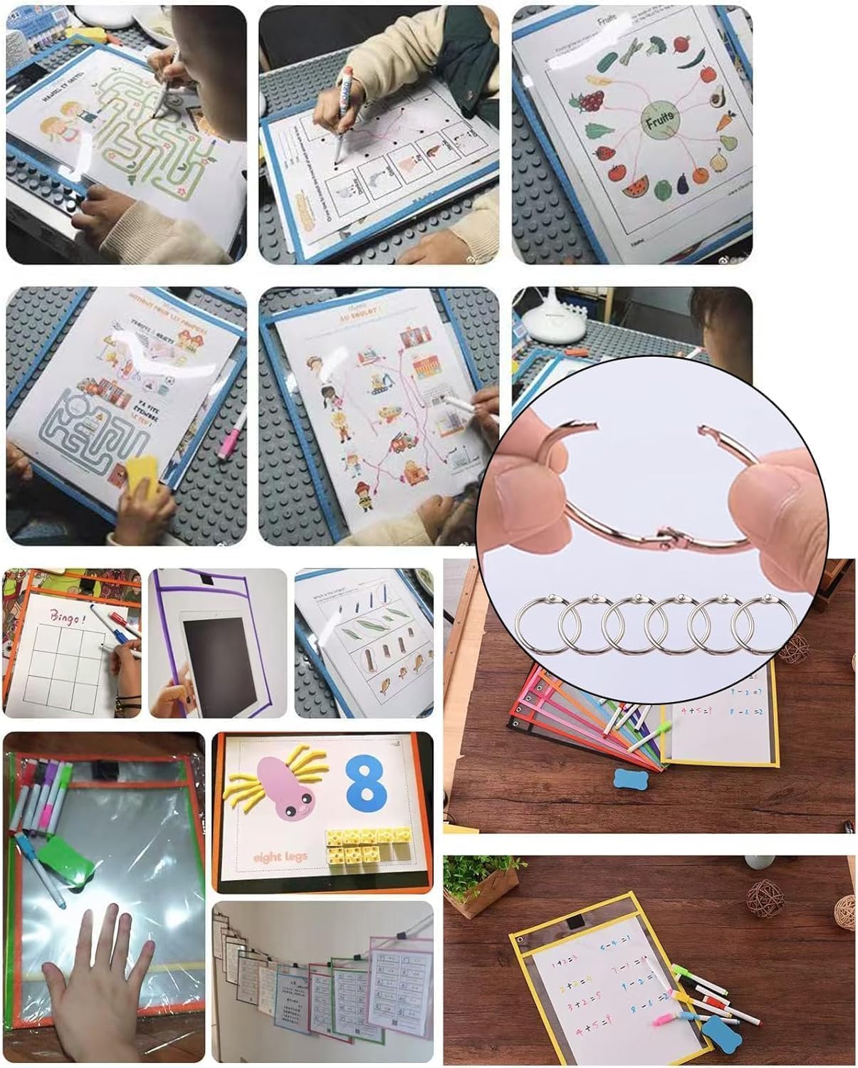 40Stück Abwischbare Durchsichtige Hüllen,Reusable Dry Erase Pockets 36x26cm