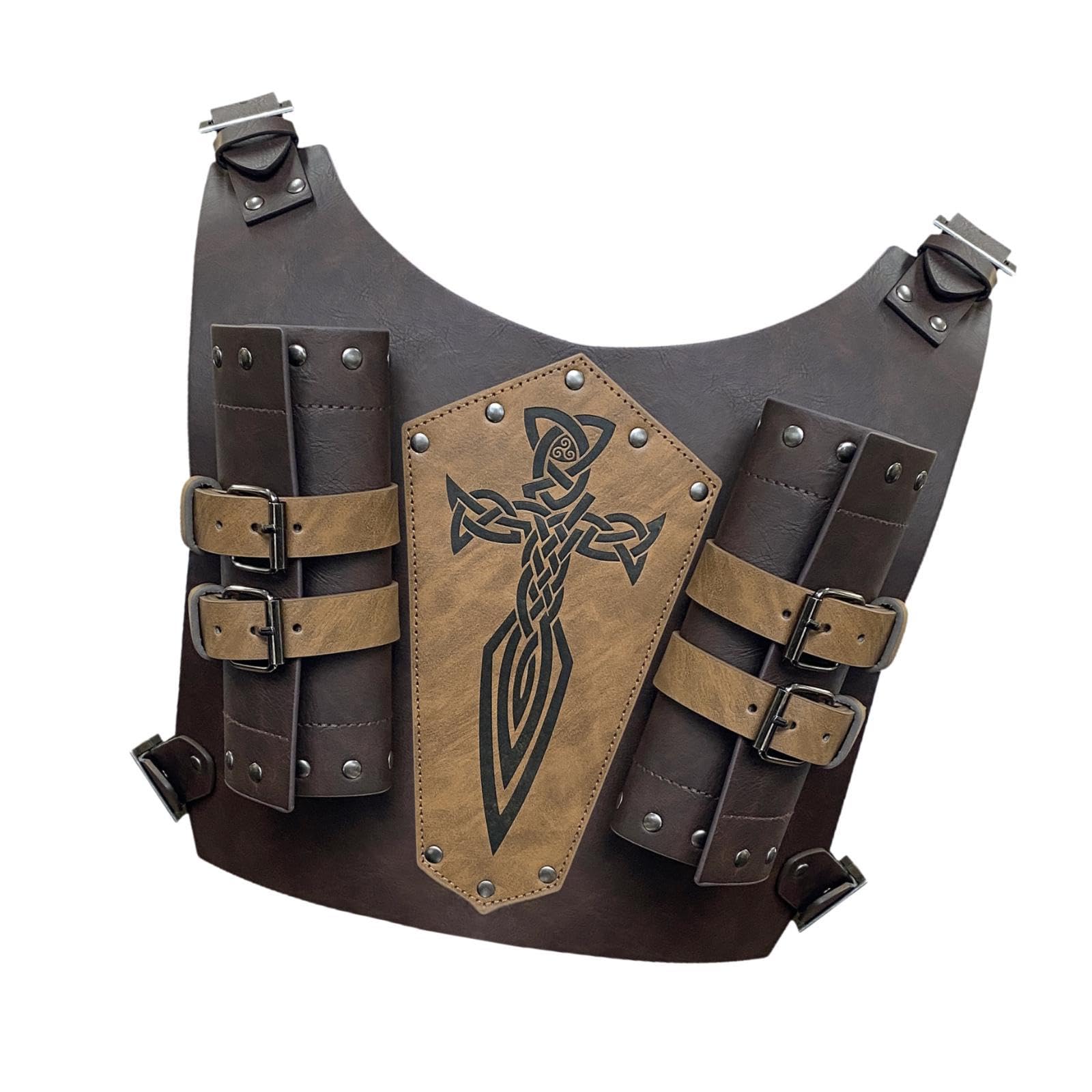 Fourreau D'Épée Dos Harnais Cosplay Simili Cuir Motif Gaufré Double Porte-épée Attache Réglable Accessoire Costume Adapté pour Festivals Historiques É, Brun