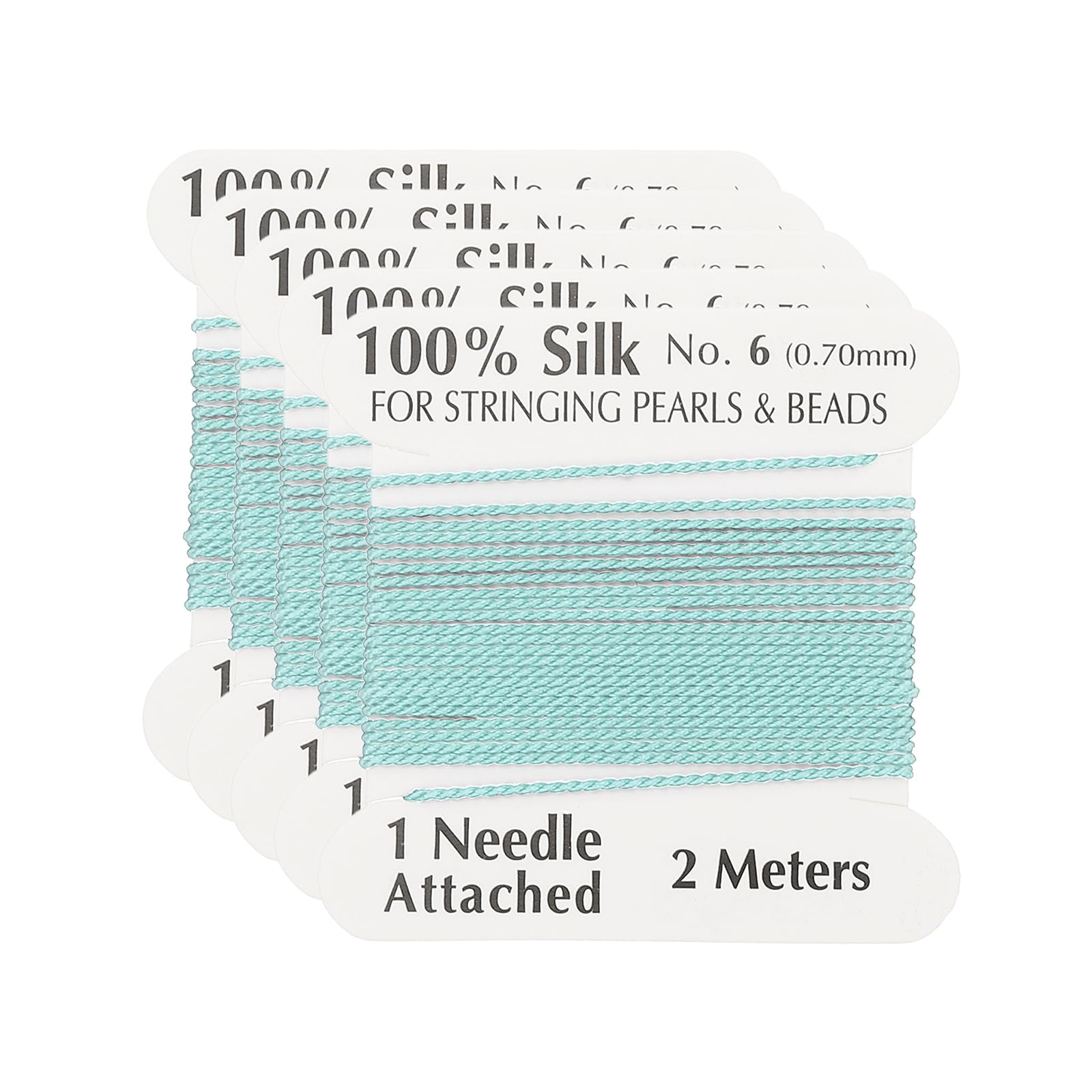 PATIKIL Silk Cord Thread, 5 Pcs Pure Silk Beading Thread Cord Size 0.7 mm with the Knotting Pearls Needle Attached, Blue Green