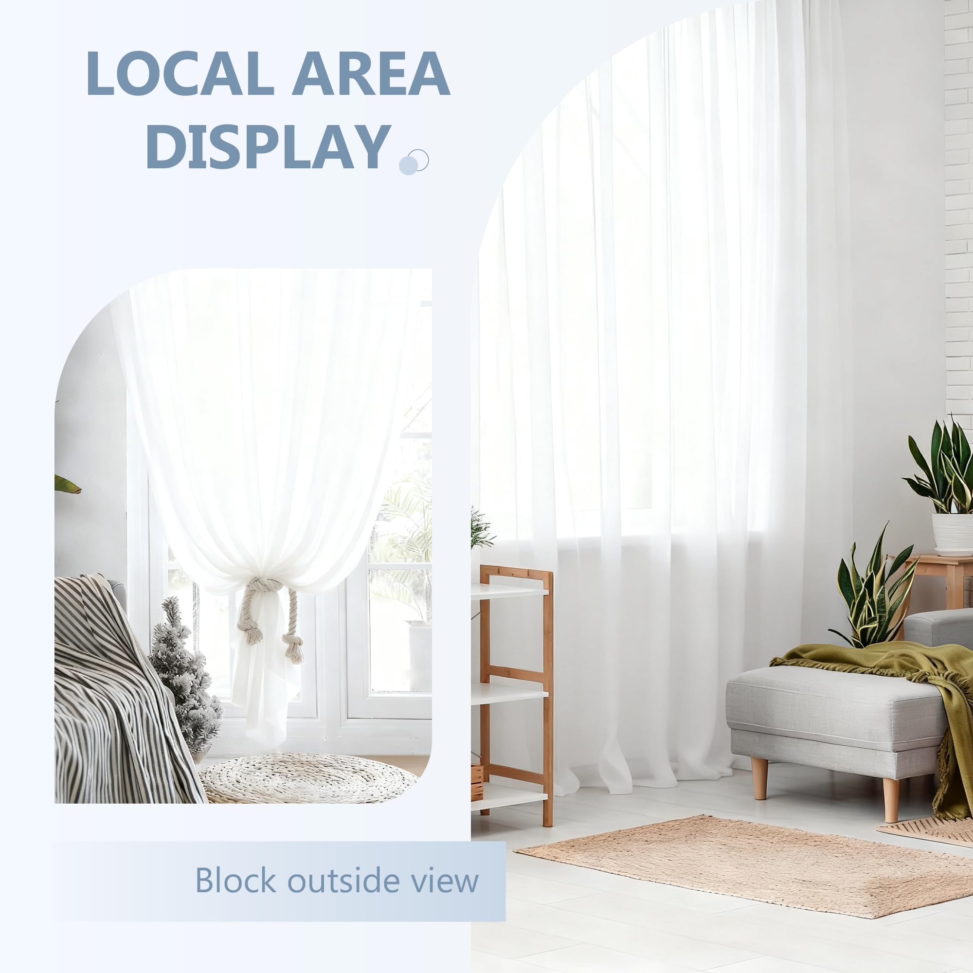 Vorhang Transparent 400 x 160 cm Gardine mit Ösen Gardine Ösenschal Modern Und Langlebig für Wohnzimmer Schlafzimmer Mädchen Jugend, Weiß