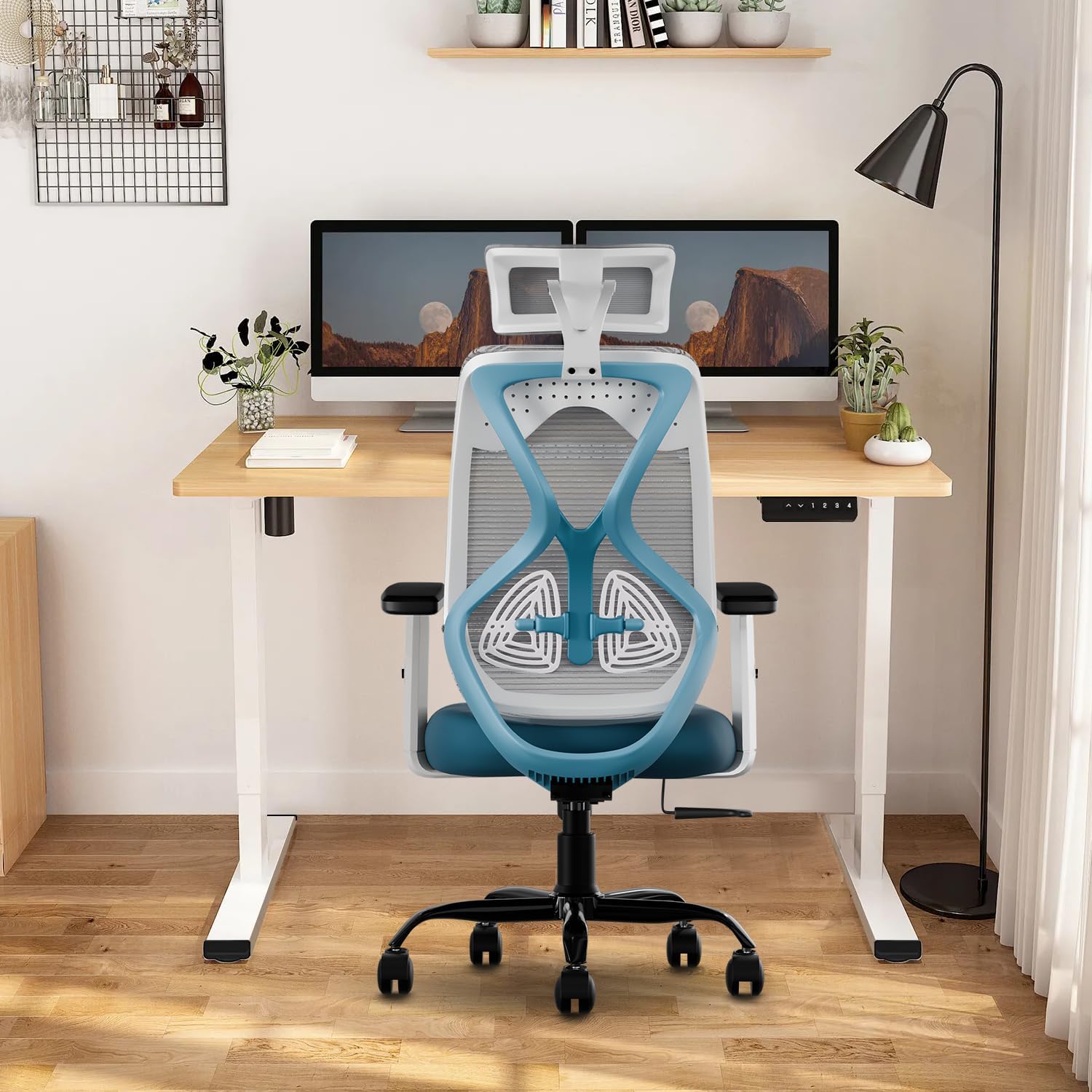 CELLBELL C190 Berlin Office Chair, High Back Mesh Ergonomic Home Office Desk Chair (White - Blue)
