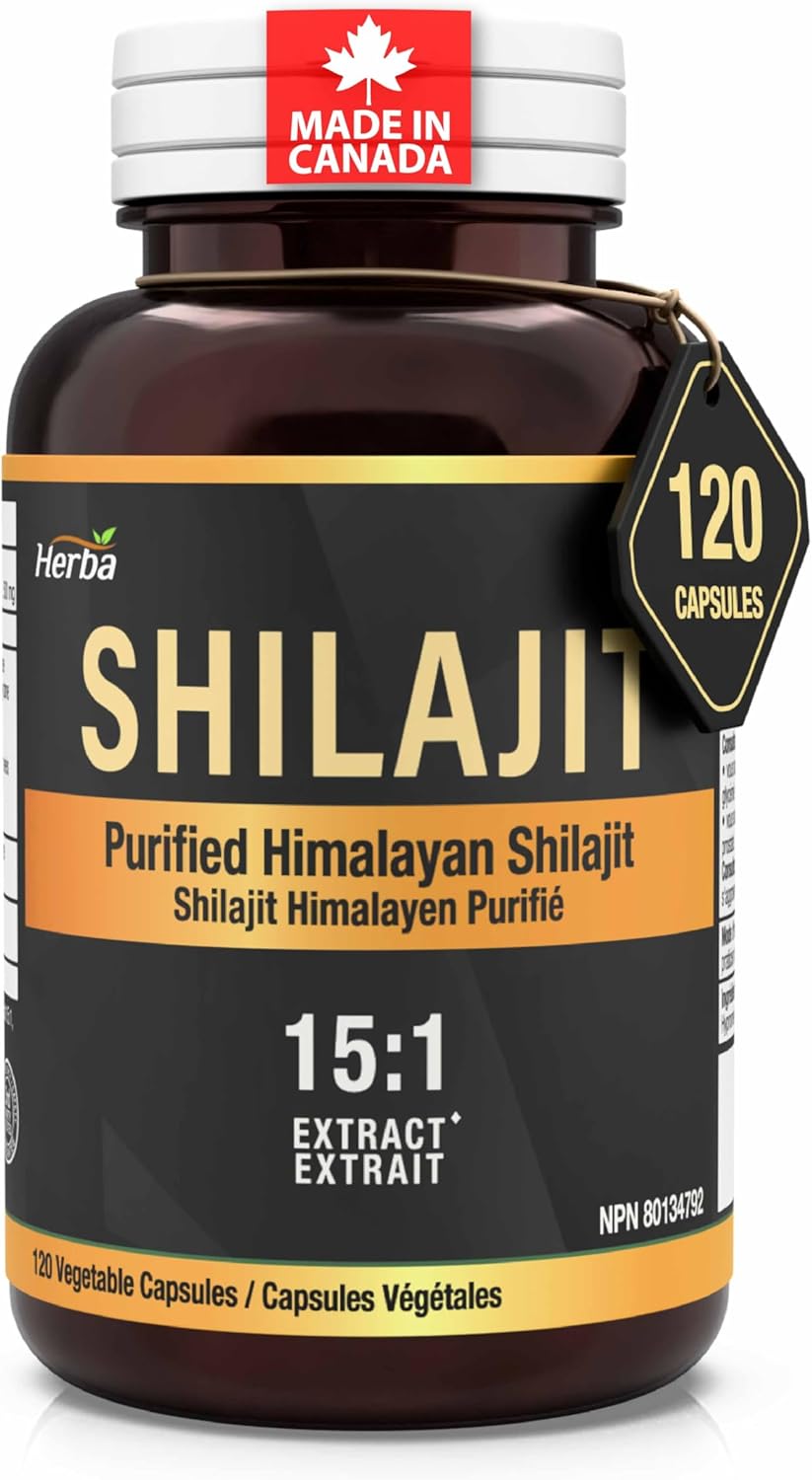 Herba Himalayan Shilajit for Women & Men – 120 Capsules | 15:1 Extract - 15,000mg DHE (7,500mg DHE Each) | 1000mg Serving (500mg Each) | Ultra Pure Shilajit for Men & Women | Fulvic Acid Supplement | Made in Canada