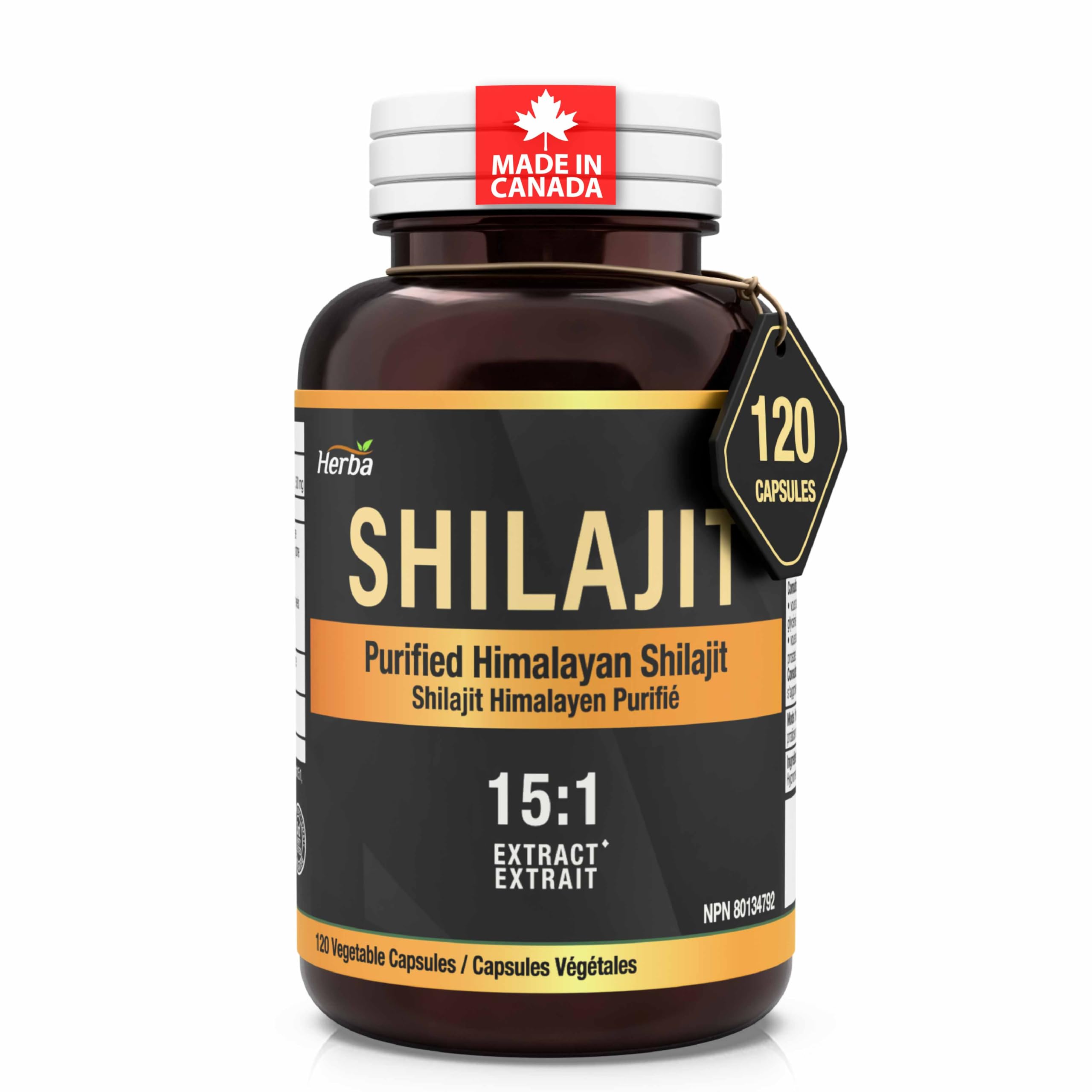 Herba Himalayan Shilajit for Women & Men – 120 Capsules | 20% Fulvic Acid from 15:1 Extract | 1000mg Serving (500mg Each) | Ultra Pure Shilajit for Men & Women | Fulvic Acid Supplement | Made in Canada
