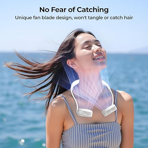 Miniatura 5 de Ventilador de cuello de 2600mAh con banda para el cuello, de 6 velocidades, manos libres, para casa, oficina, viajes al aire libre (blanco)