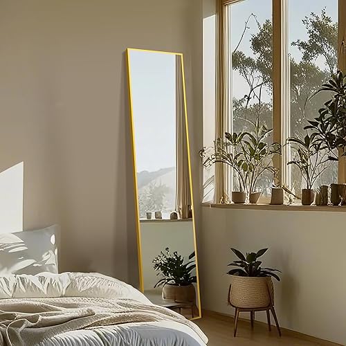 Miniatura 3 de Delma Espejo de Cuerpo Entero, Espejo Grande de Piso con Marco de Aluminio para Dormitorio, Baño, Sala de Estar, Montaje en Pared o Diseño Oro